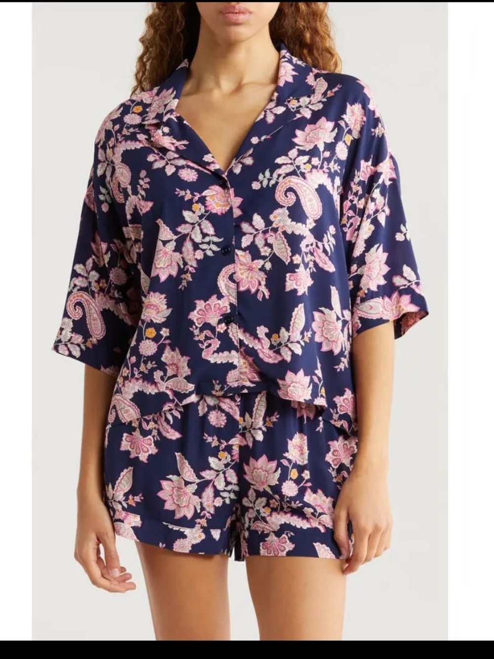 Papinelle Abigail Floral Navy and Pink Short Pajama Set
